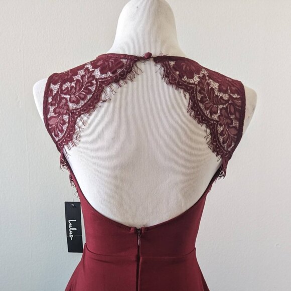 Wine Red and Lace Fit & Flare Dress NWT - Picture 3 of 7